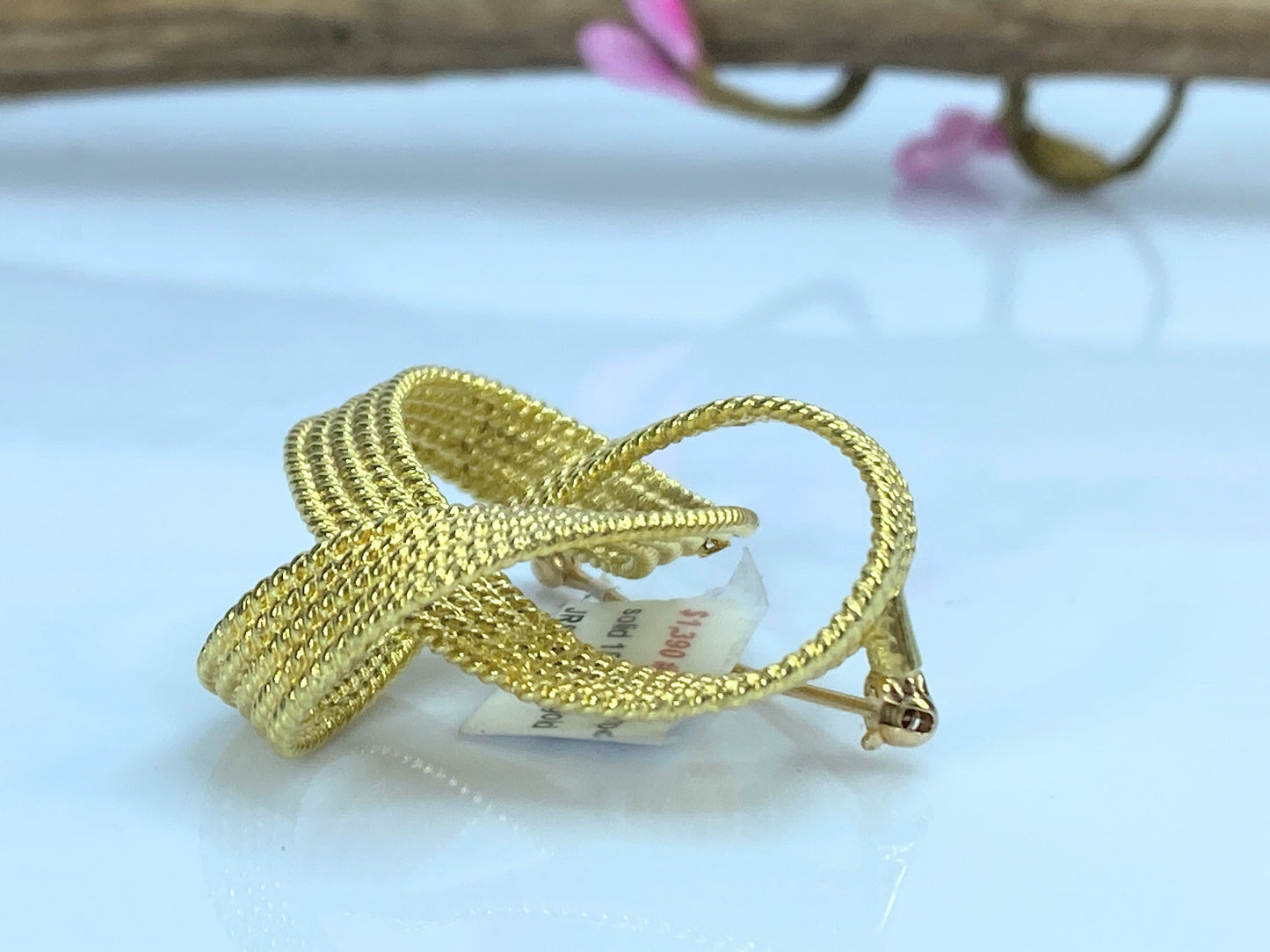Contemporary Spiral Rope knot solid 18K yellow gold brooch 1.25" 14.7g JR716