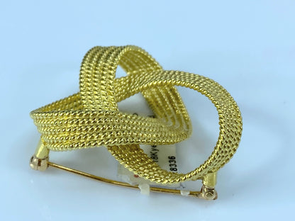 Contemporary Spiral Rope knot solid 18K yellow gold brooch 1.25" 14.7g JR716