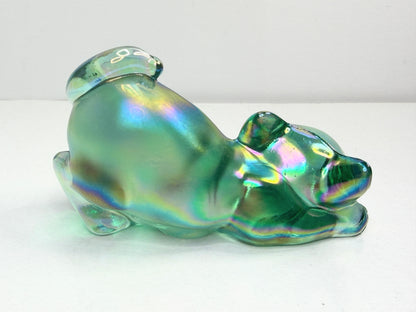 Fenton Iridescent Green Glass Animal Figurine 4" Vintage A766