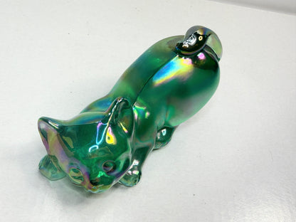Fenton Iridescent Green Glass Animal Figurine 4" Vintage A766