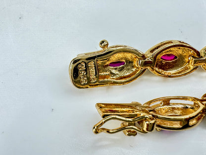 Lovely sterling silver two-tone Marquise Ruby link bracelet 7.25" 16.1g JR2094