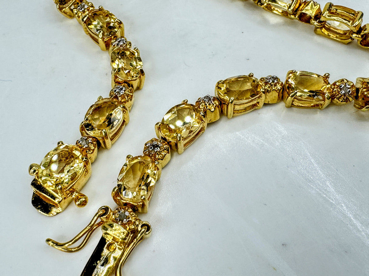 Sterling Silver Two-Tone Oval Citrine Tennis Bracelet 7.5" 14g JR2095