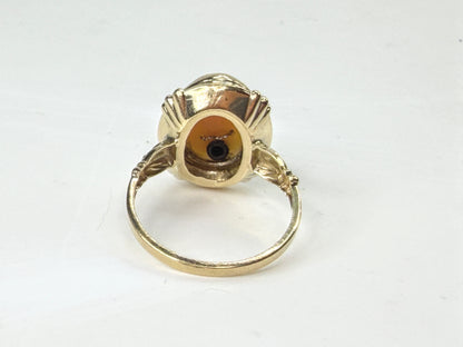 Edwardian antique 14K Gold Shell Cameo Diamond Habillé Ring Size 6 JR1988