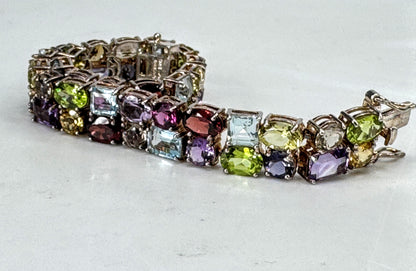 Sterling Silver Mixed-Cut Multi-Gemstone Tennis Bracelet 24.8g 7.25"x11mm JR2096