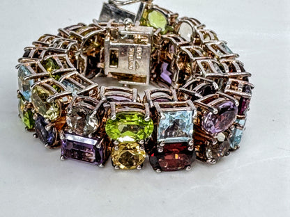 Sterling Silver Mixed-Cut Multi-Gemstone Tennis Bracelet 24.8g 7.25"x11mm JR2096