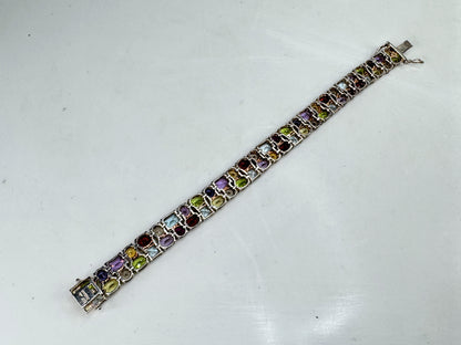 Sterling Silver Mixed-Cut Multi-Gemstone Tennis Bracelet 24.8g 7.25"x11mm JR2096