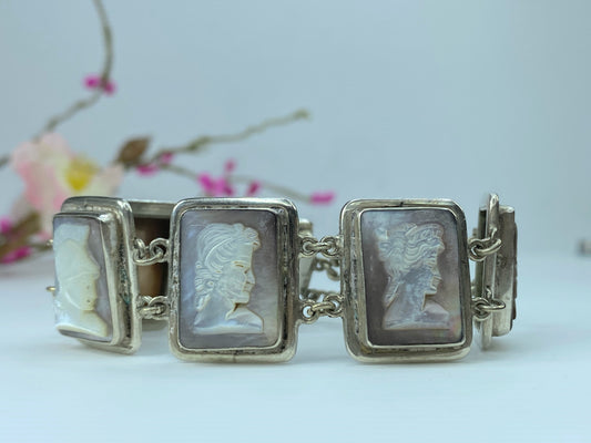 Sterling Silver Greek gods and goddesses Mother of Pearl Cameo bracelet JR135