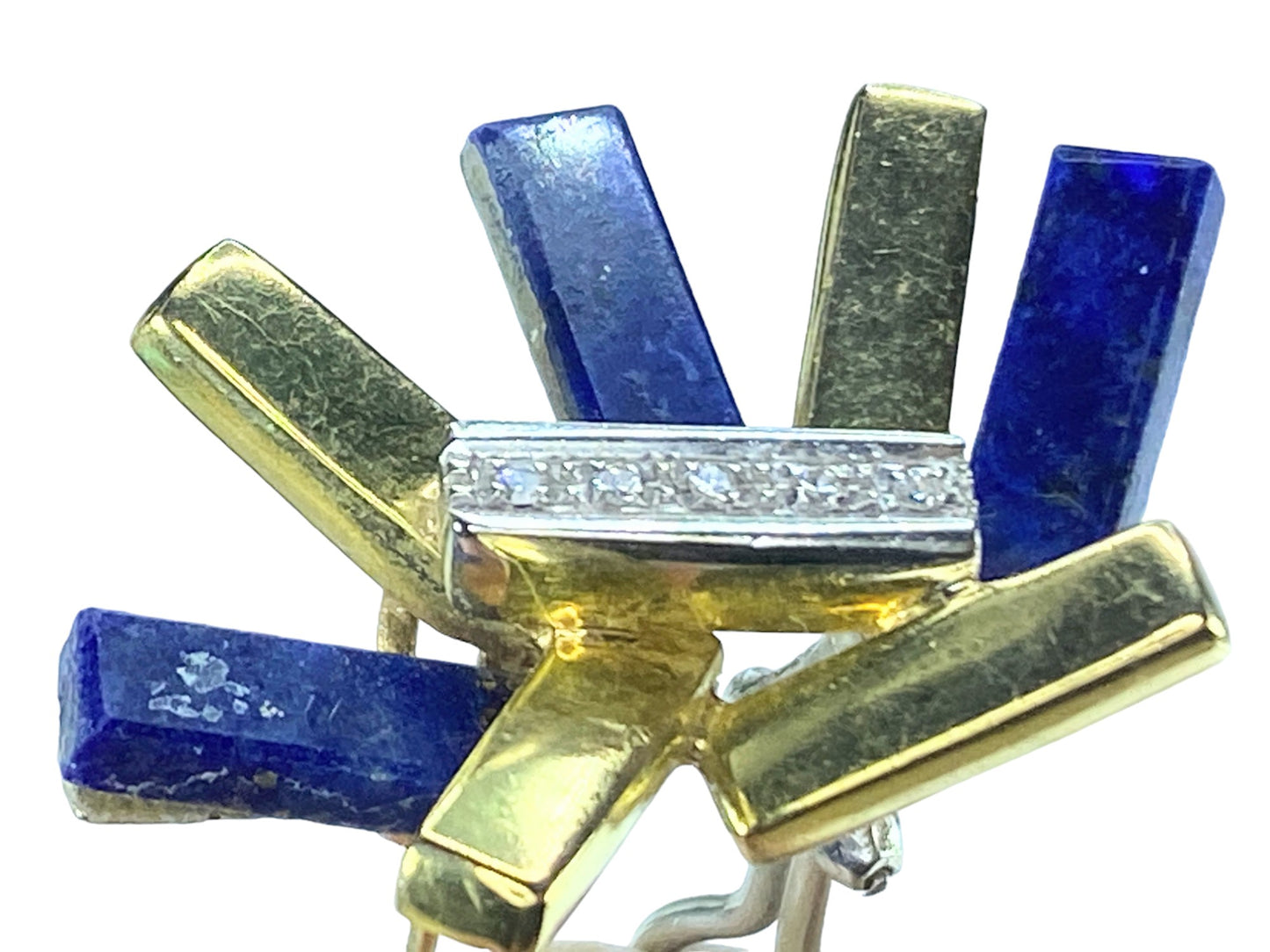 Modernist 18k 14K abstract design Diamond Lapis earring ring set