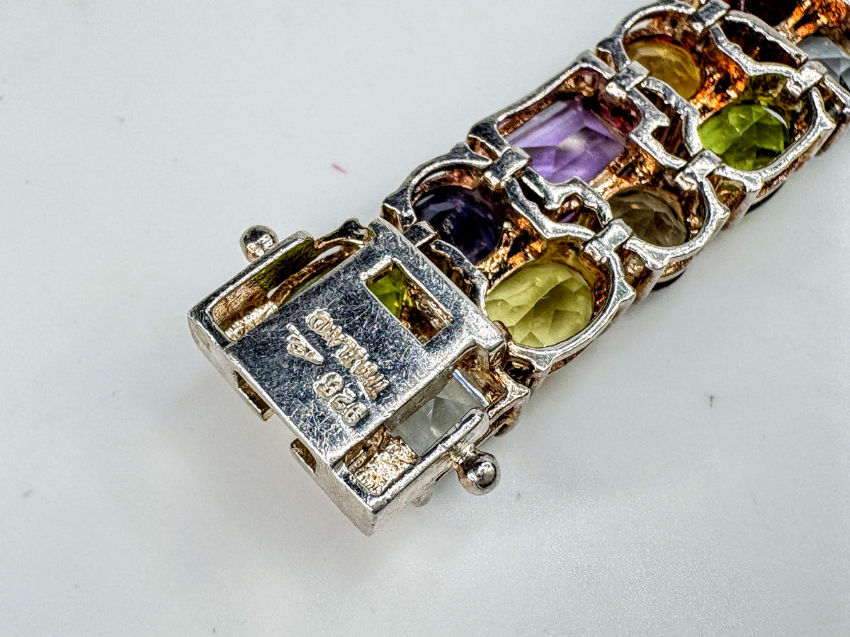 Sterling Silver Mixed-Cut Multi-Gemstone Tennis Bracelet 24.8g 7.25"x11mm JR2096