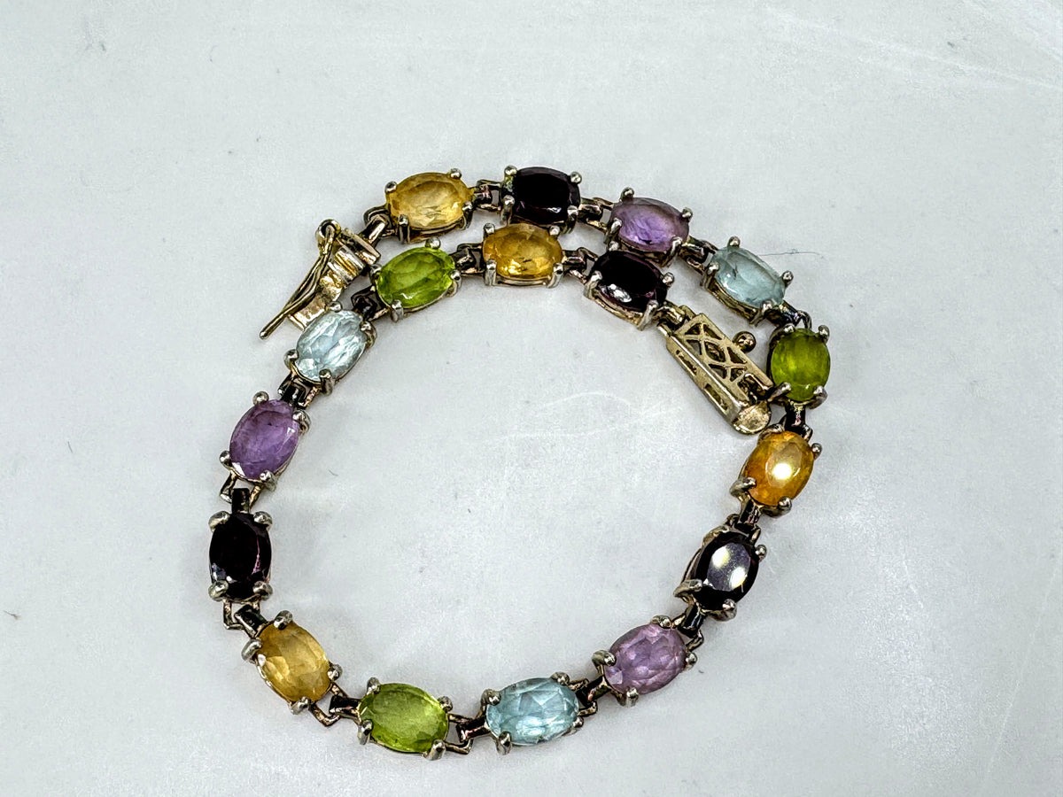 Vintage Sterling Silver Multi Gemstone Oval Tennis Bracelet 104g 7.25" JR2106
