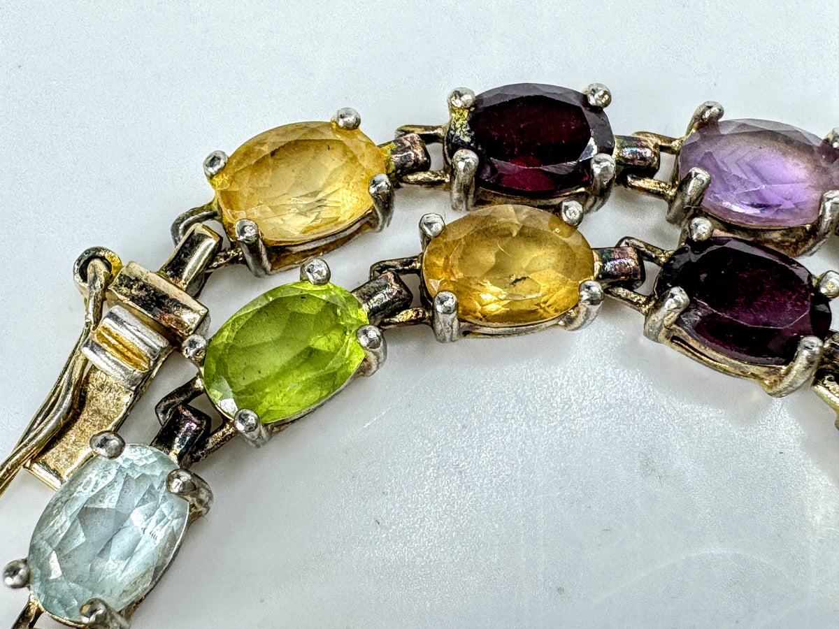 Vintage Sterling Silver Multi Gemstone Oval Tennis Bracelet 104g 7.25" JR2106