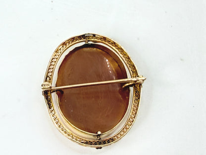 Antique 14K Gold Hand Carved Shell Cameo Brooch Ornate Filigree JR1989