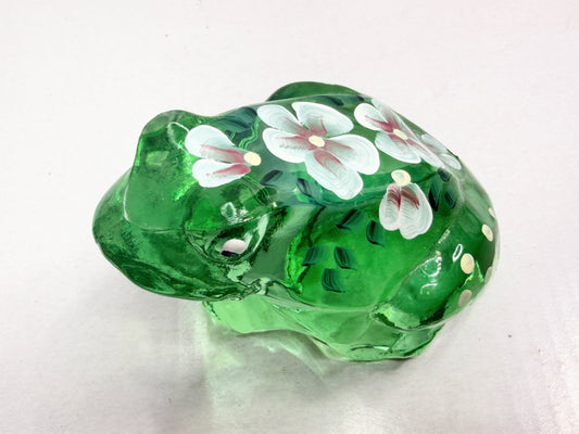 Fenton emerald green art glass frog hand painted floral figurine A768