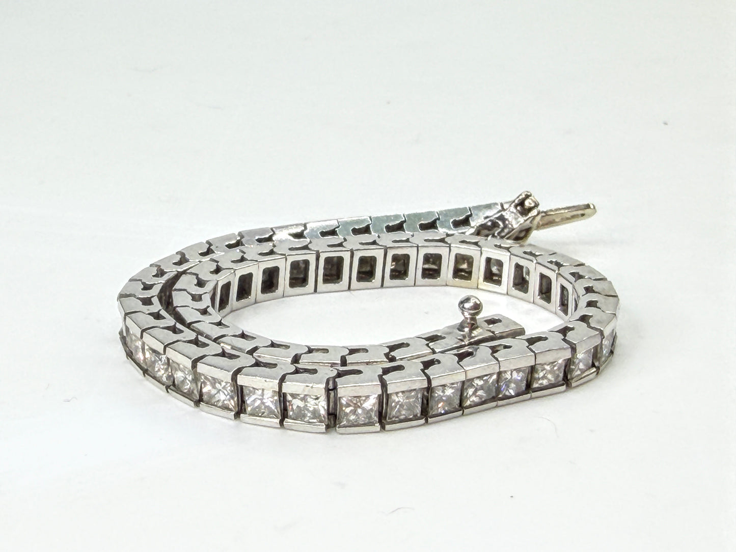 14K White Gold 11.5ctw Princess Diamond Tennis Bracelet 7" 15.2g  JR1990