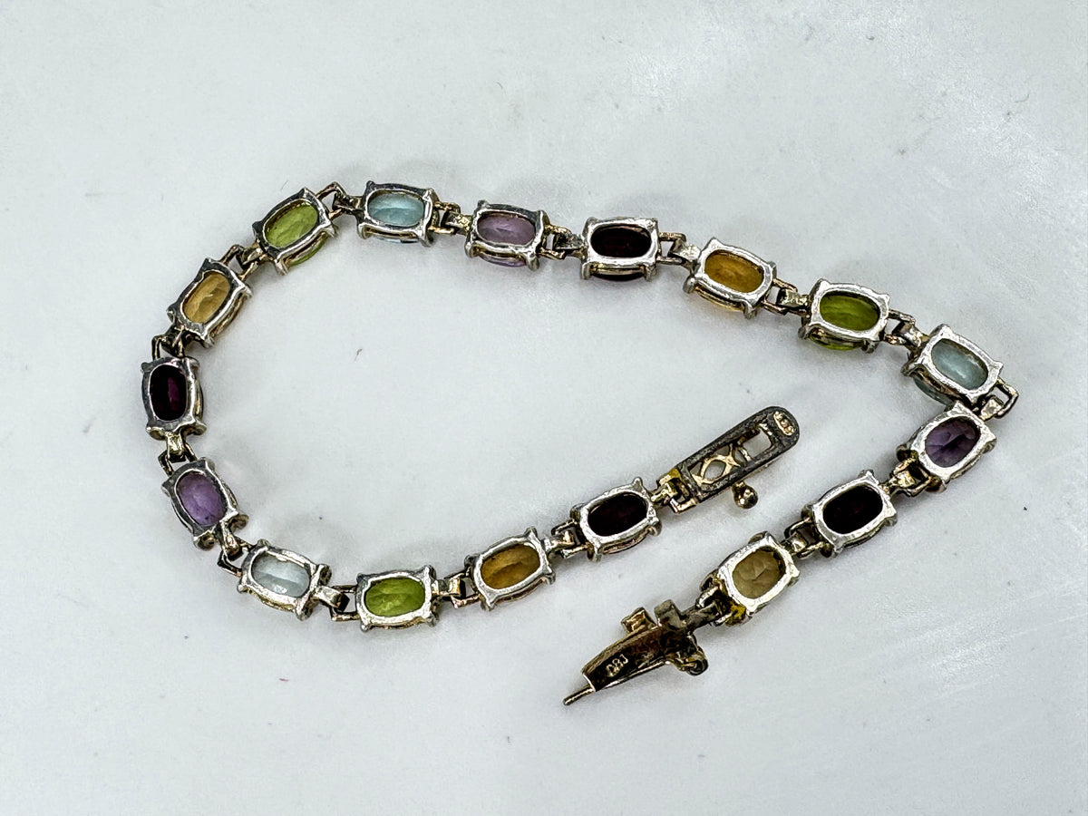 Vintage Sterling Silver Multi Gemstone Oval Tennis Bracelet 104g 7.25" JR2106