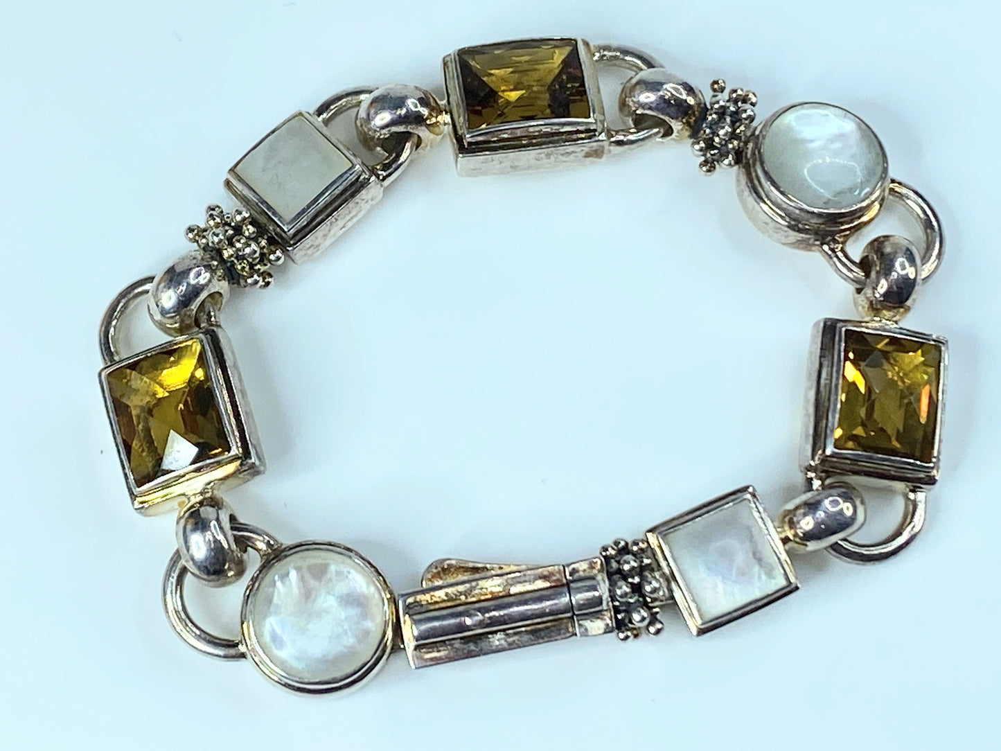 Michael Dawkins Silver MOP Smoky Quartz Bracelet 7.5" 46.6g JR9060