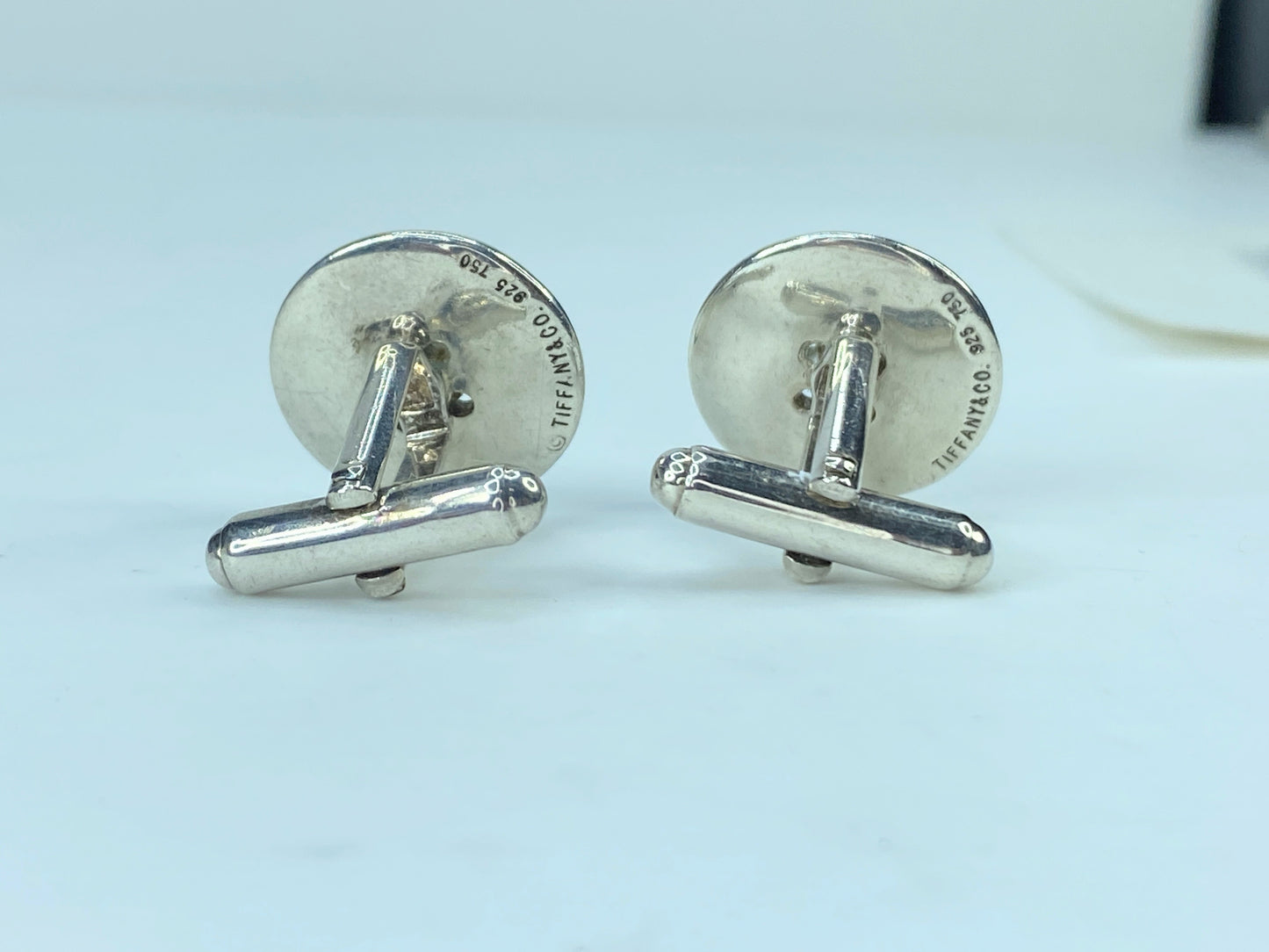 Tiffany & Co. 18k Thread Sterling Sterling Silver Button Shaped Cufflinks JR9579