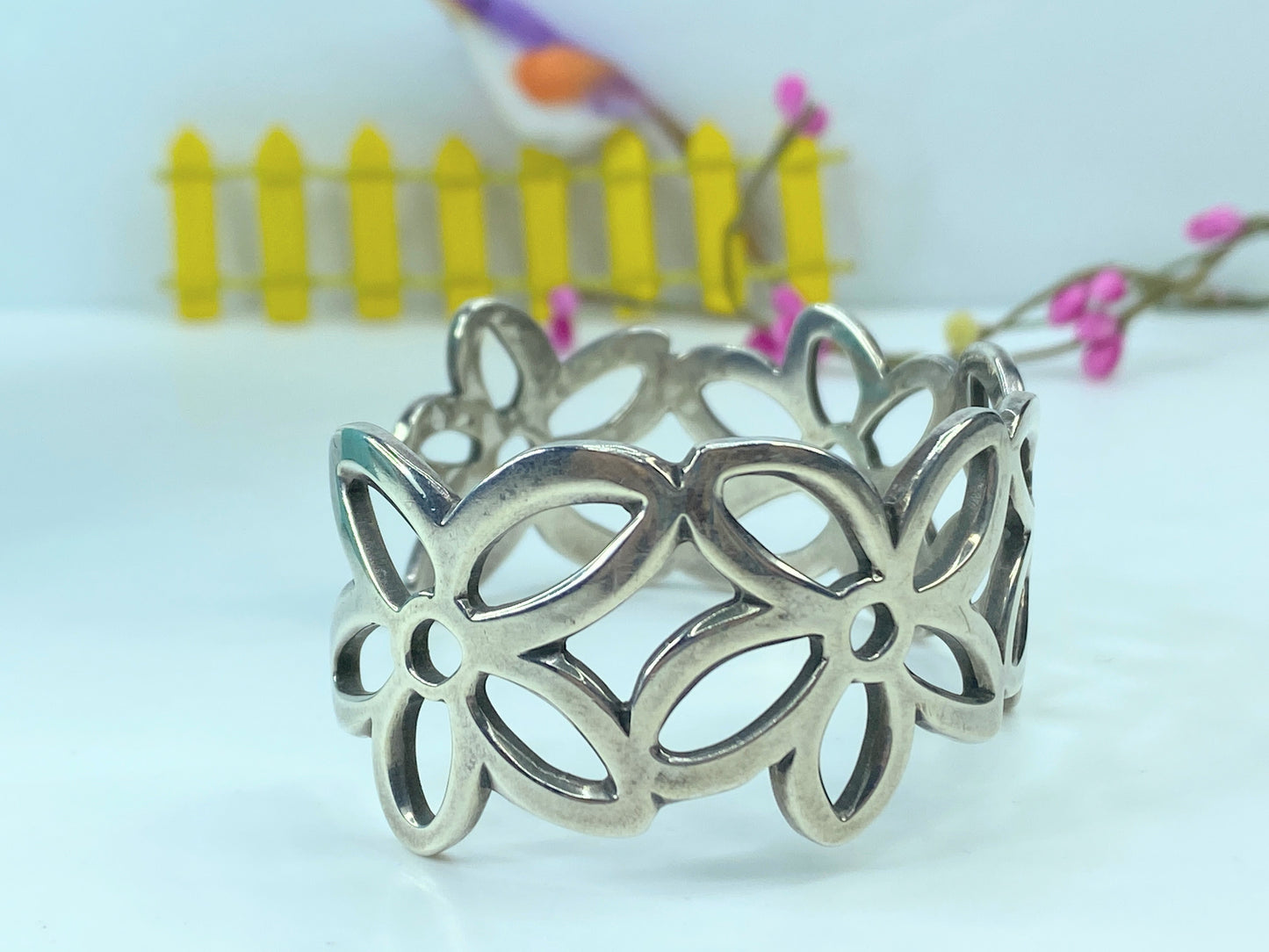 James Avery Retired Sterling Sliver 28mm Daisy Flower Wide Cuff 7" 43.8g JR717