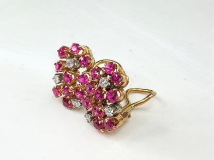 c50's 18K Gold Ruby & Diamond Cluster Earrings Omega Backs 5.9g 16.8mm JR1991