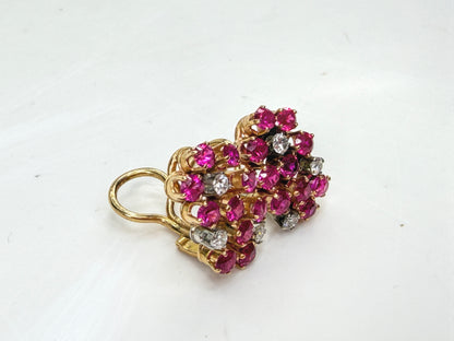 c50's 18K Gold Ruby & Diamond Cluster Earrings Omega Backs 5.9g 16.8mm JR1991