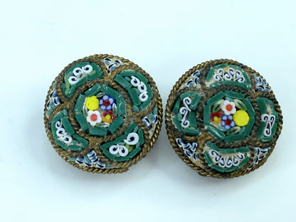 Vintage Micro Mosaic Roses floral brooch earrings set JR9571