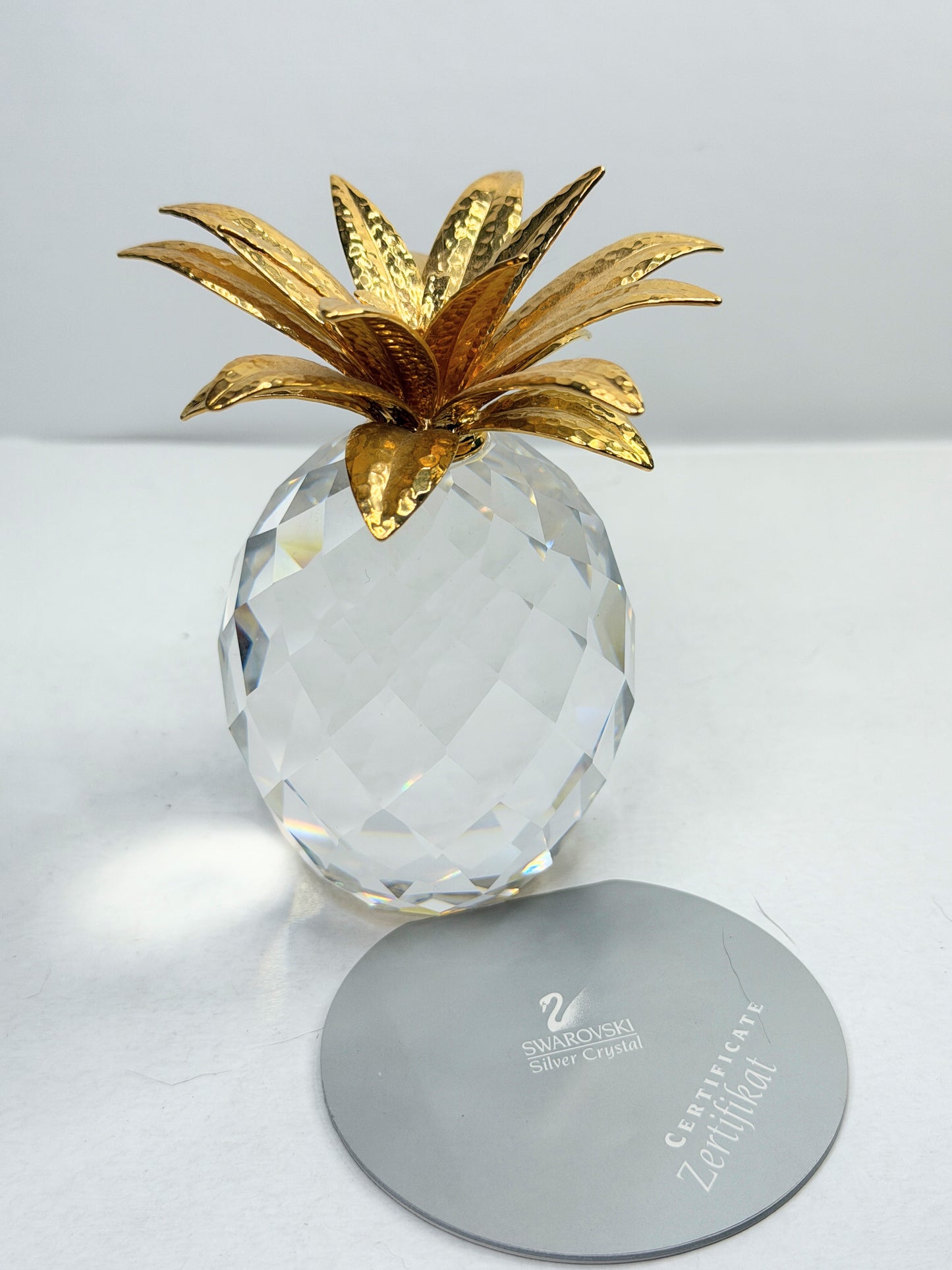Swarovski Crystal Pineapple Gold Metal Polished leaves! Free Standing Décor S258