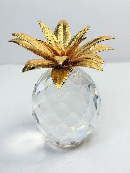 Swarovski Crystal Pineapple Gold Metal Polished leaves! Free Standing Décor S258
