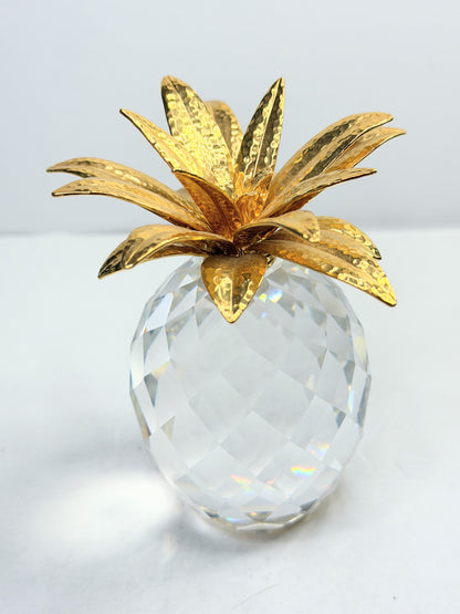 Swarovski Crystal Pineapple Gold Metal Polished leaves! Free Standing Décor S258