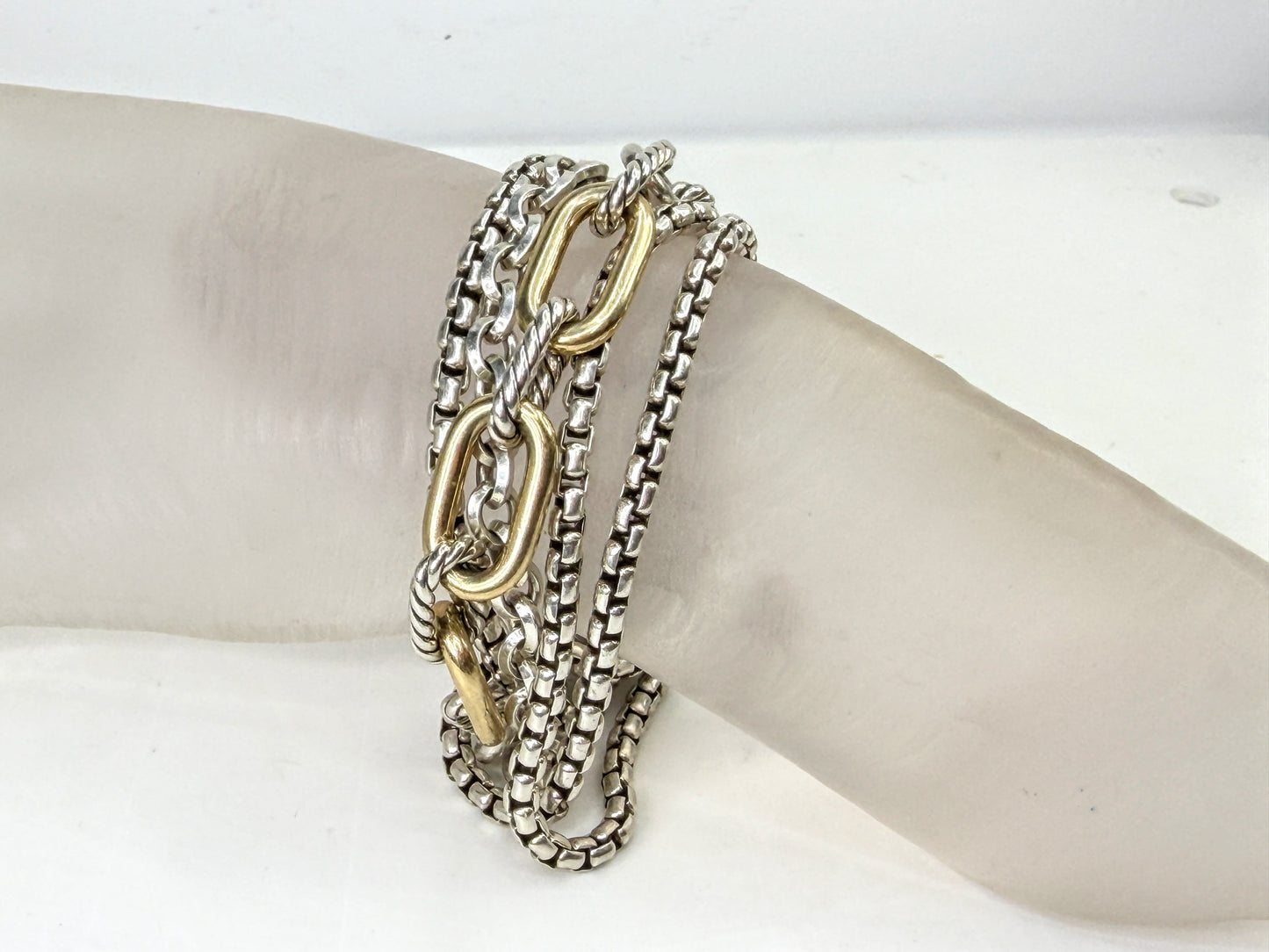 Multi Row Chain Bracelet in Sterling Silver with 18K Yellow Gold, 29mm 7" JR1992