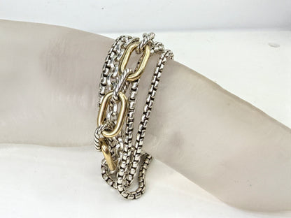 Multi Row Chain Bracelet in Sterling Silver with 18K Yellow Gold, 29mm 7" JR1992