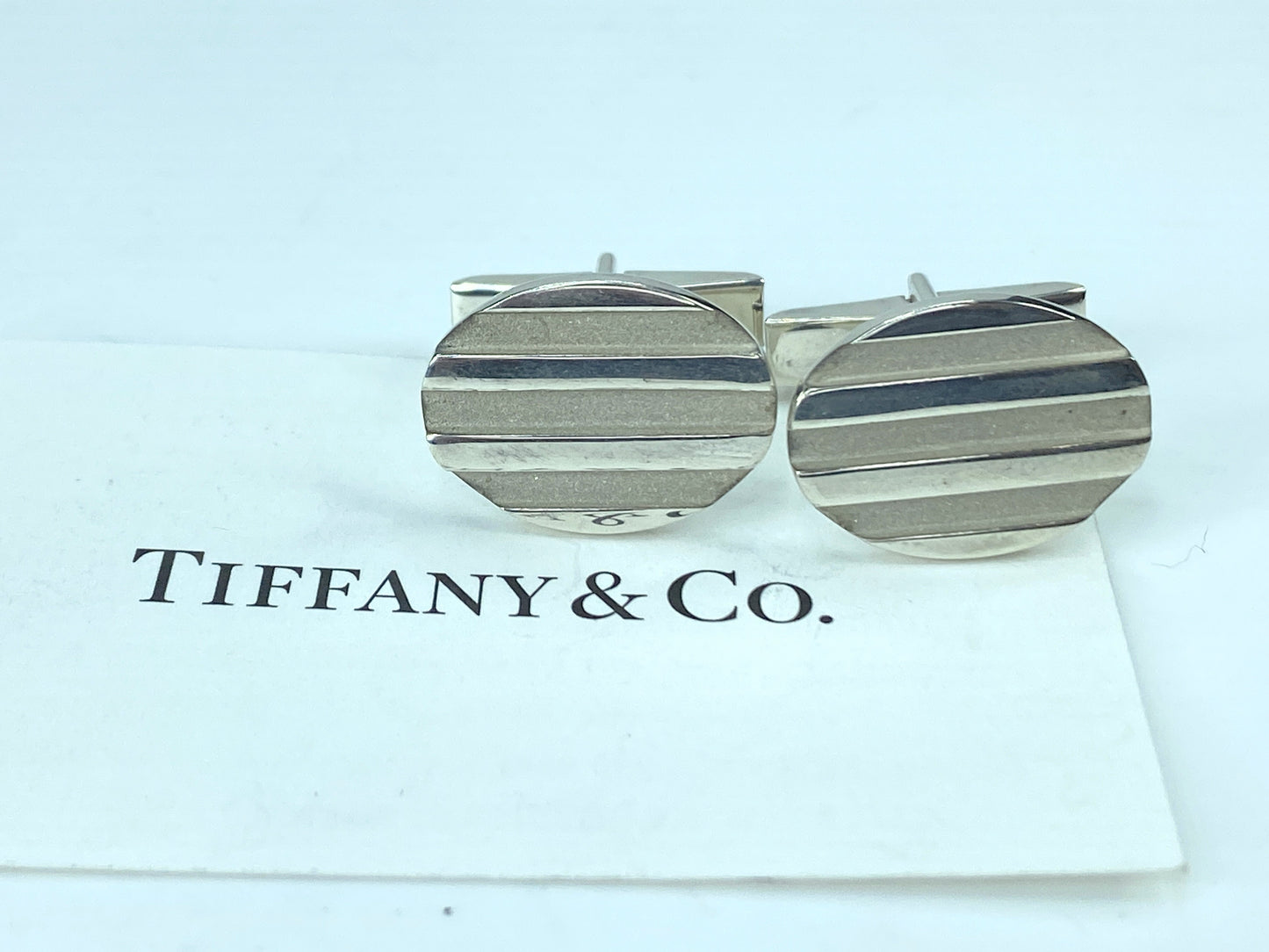 Tiffany & Co. 1995 925 Sterling Silver Oval Striped Cufflinks 10.9g JR9572