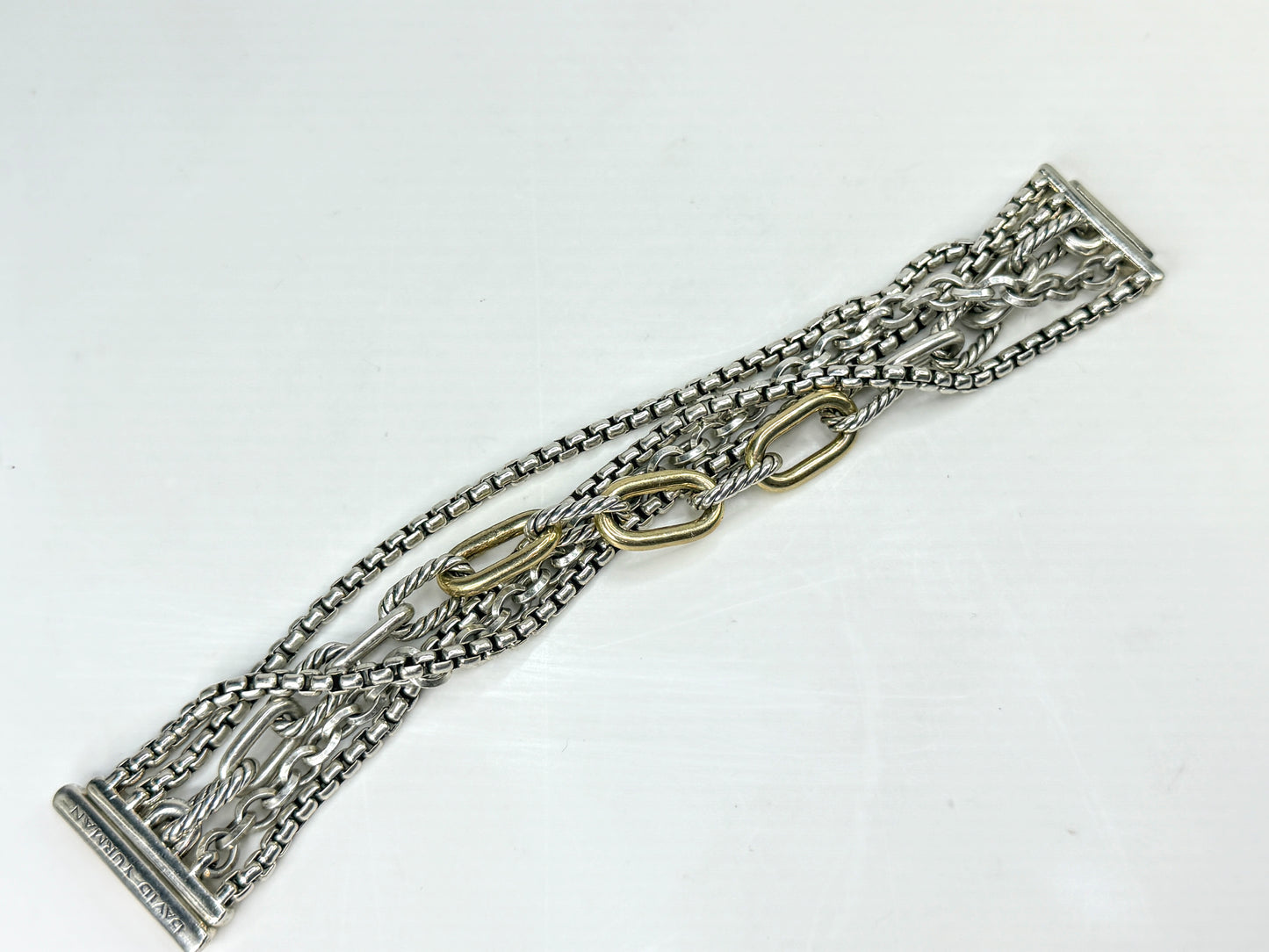 Multi Row Chain Bracelet in Sterling Silver with 18K Yellow Gold, 29mm 7" JR1992