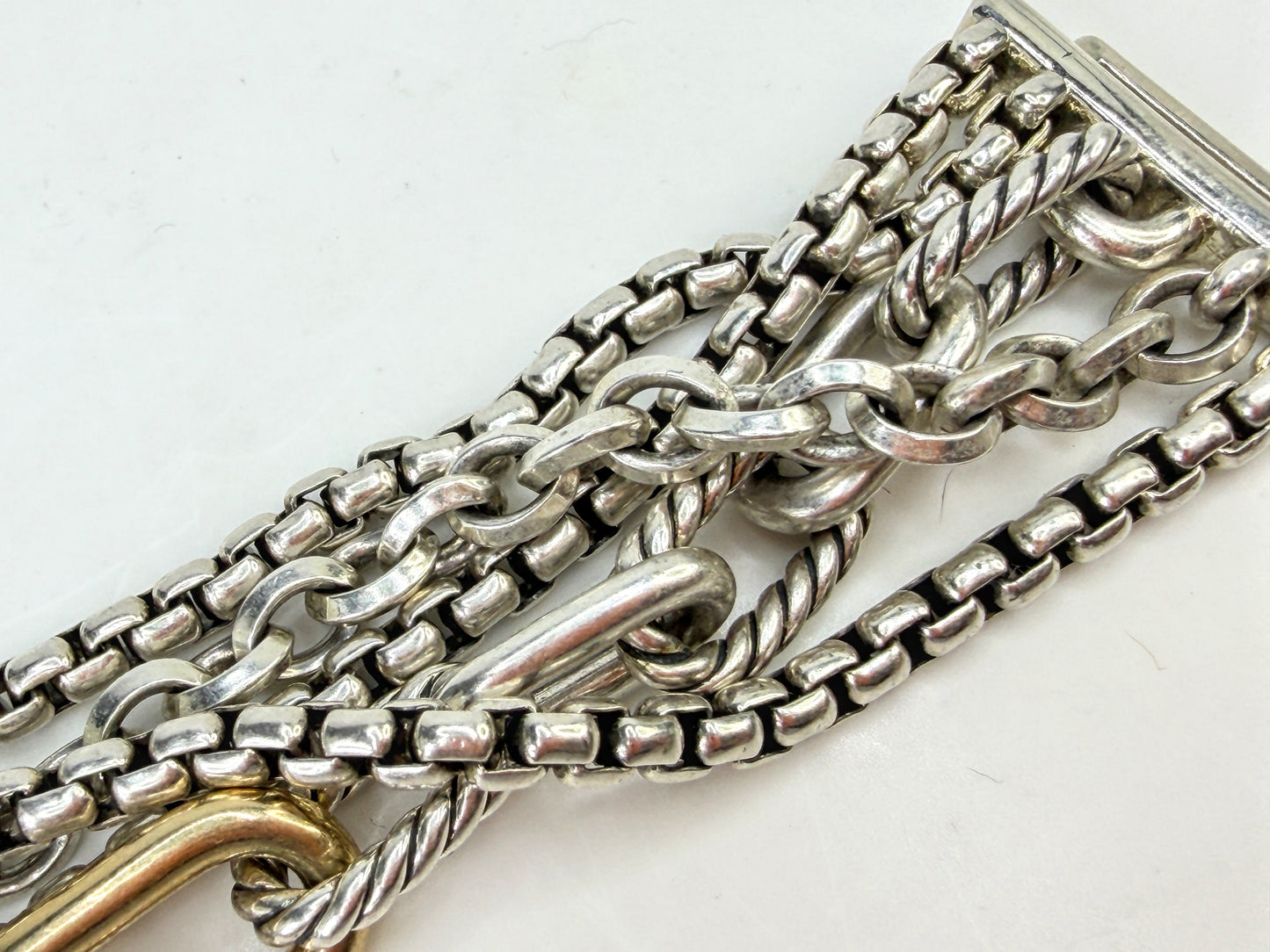 Multi Row Chain Bracelet in Sterling Silver with 18K Yellow Gold, 29mm 7" JR1992