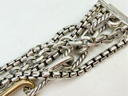 Multi Row Chain Bracelet in Sterling Silver with 18K Yellow Gold, 29mm 7" JR1992