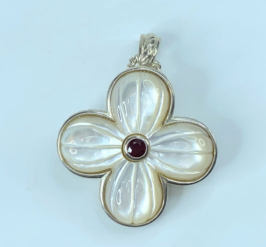 Judith Ripka Sterling Ruby MOP Cherry Blossom pendant pin JR9063