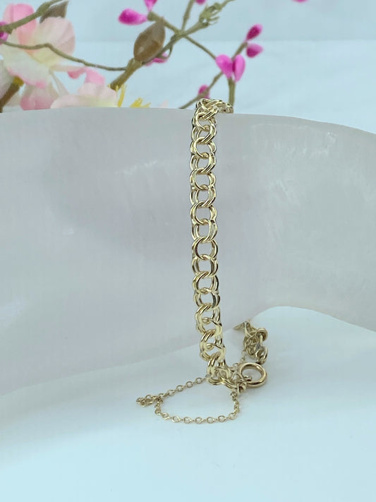 14K yellow gold 5.6mm double link charm starter bracelet 7.5" 7.2g JR141