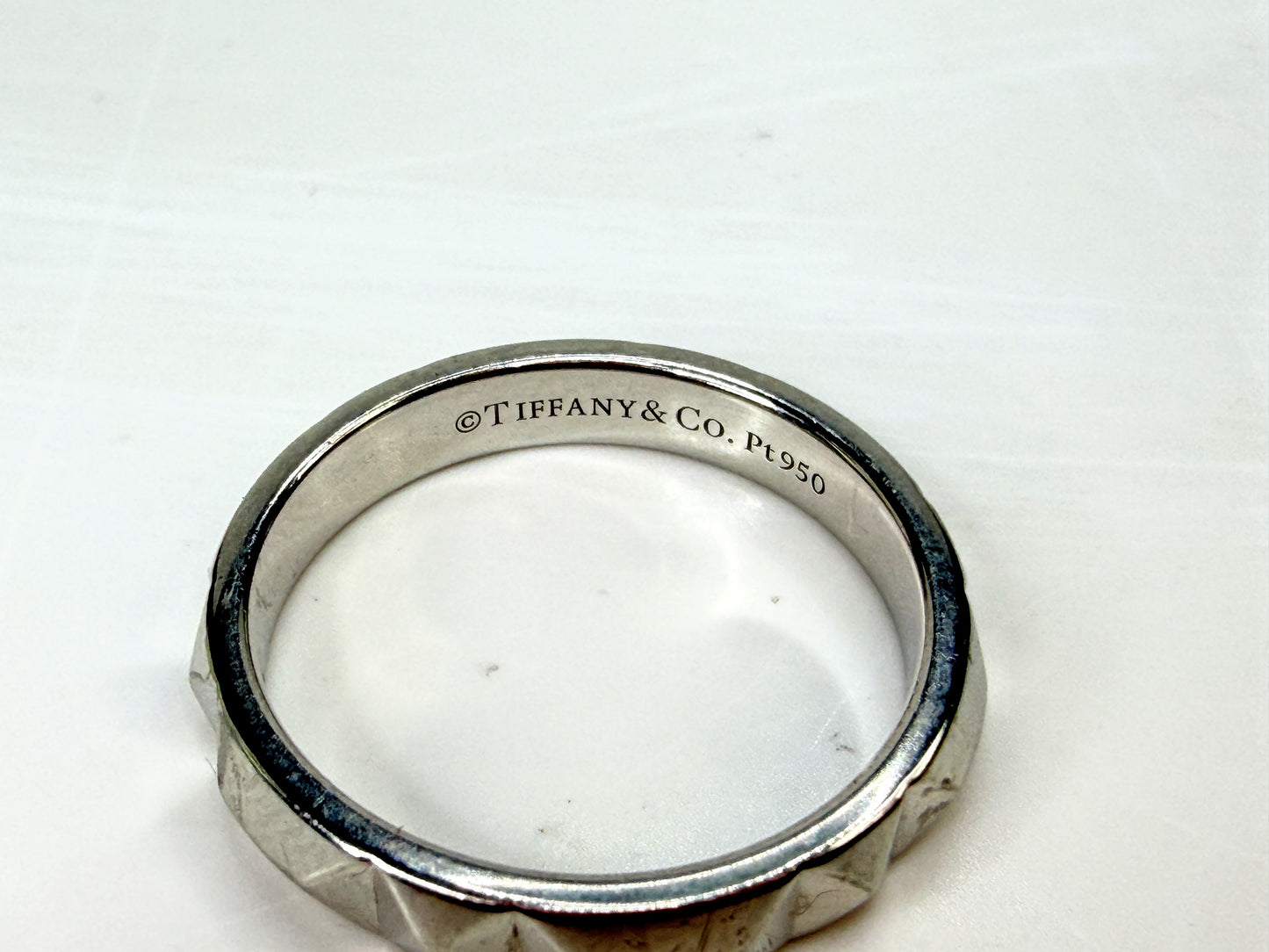 Tiffany & Co. Platinum 950 geometric 4mm Wedding Band Ring Size 9.75 9.5g JR1994