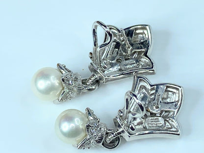 Judith Ripka Sterling Silver Pearl Drop CZ Earrings 1 5/8" JR9064