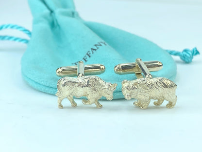 Tiffany & Co. figural Bear and Bull Sterling Silver Cufflinks 9.2g JR9576