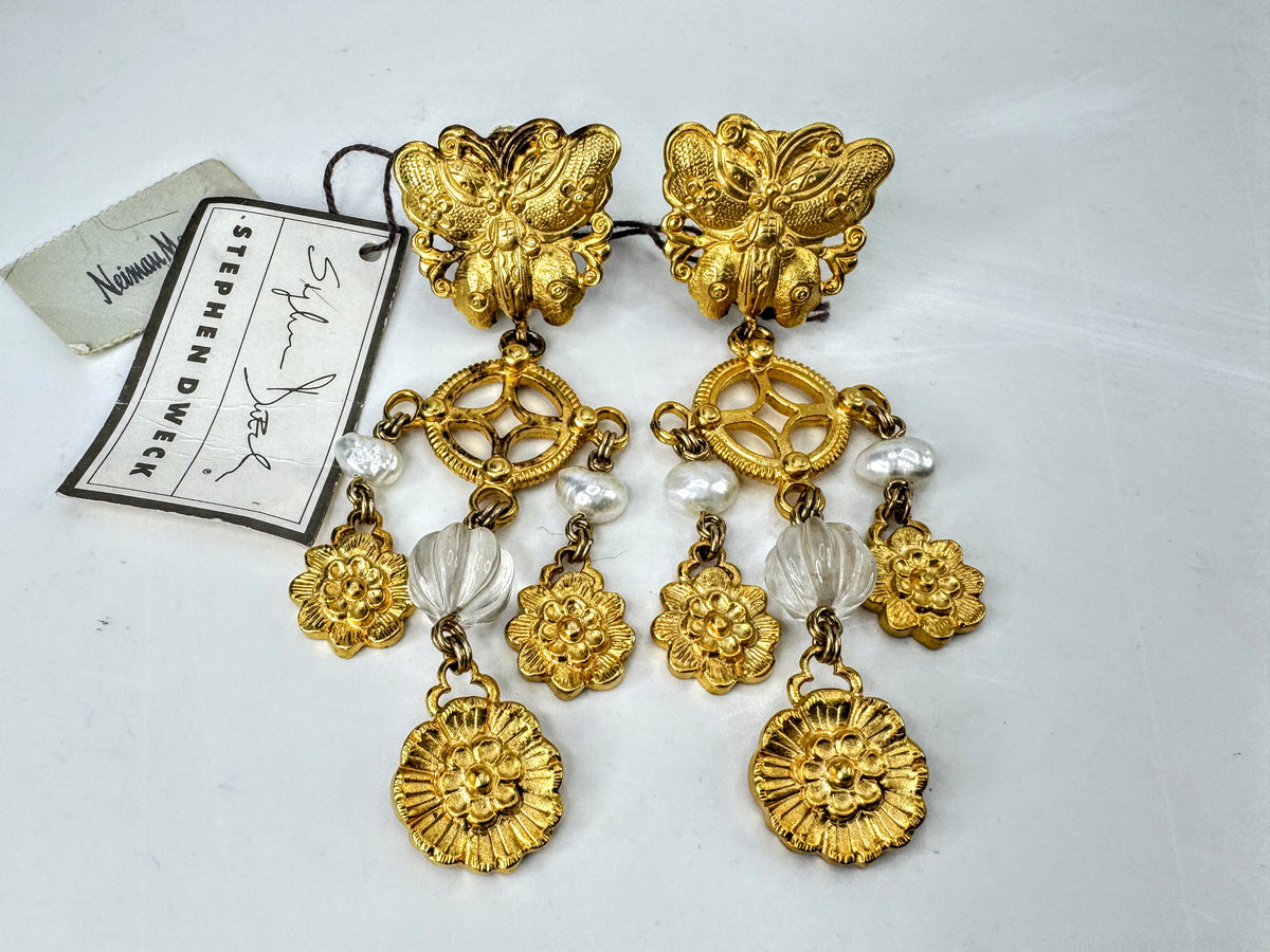 Stephen Dweck Sterling Silver Butterfly Pearl Chandelier Earrings NWT 4"  GS857