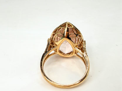 18K Gold 9.5ct Pear cut Morganite Diamond Halo Statement Ring 6.7g s7 JR1997