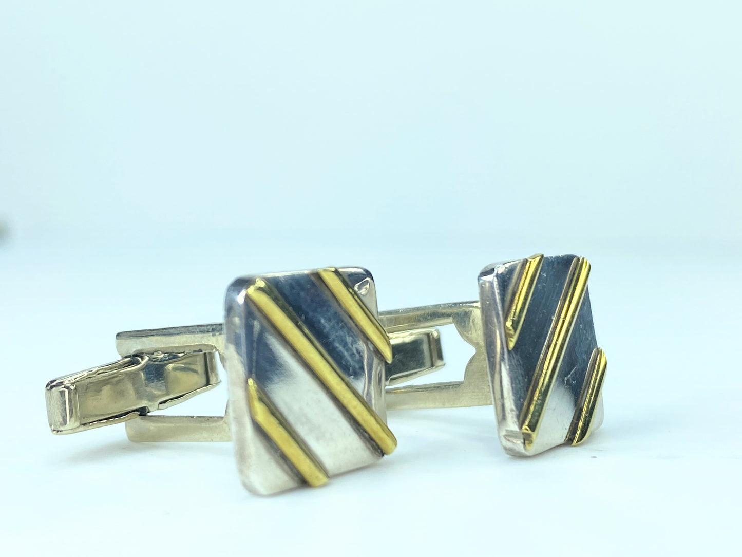 Sterling Silver 925 with 14K gold Strips formal wear cufflink 13.6g JR9577