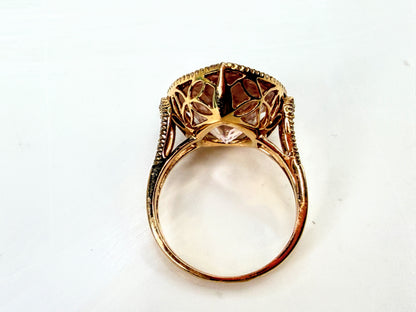 18K Gold 9.5ct Pear cut Morganite Diamond Halo Statement Ring 6.7g s7 JR1997