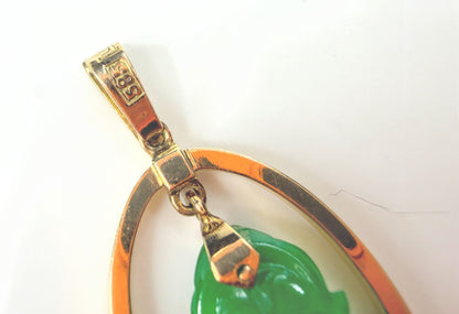 c50's 14K Gold Green Jadeite Carved floral boutique in Vase Pendant 3.8g JR1998