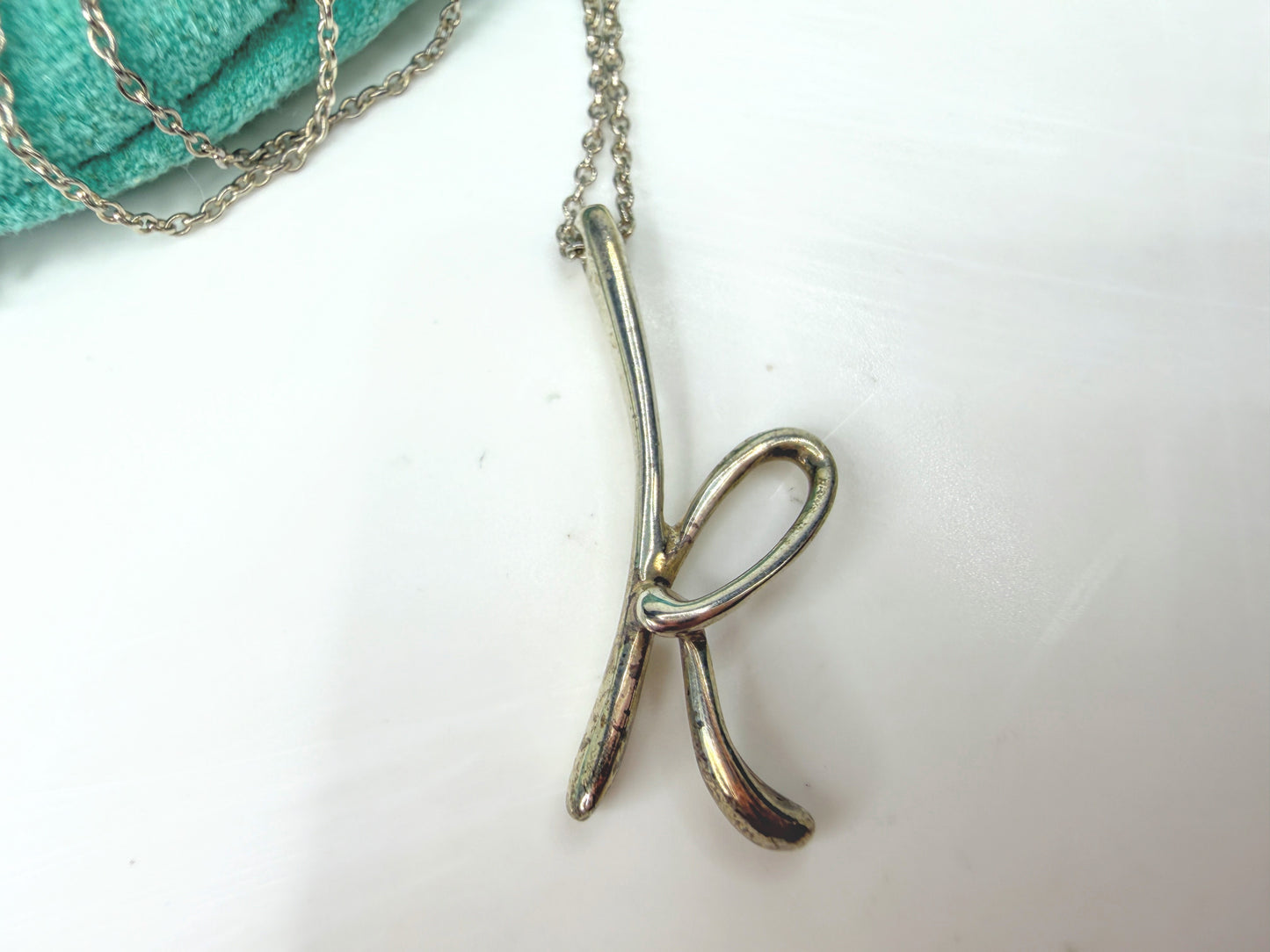 Tiffany & Co. Elsa Peretti Sterling Silver Alphabet K Necklace 17" w/pouchJR1999