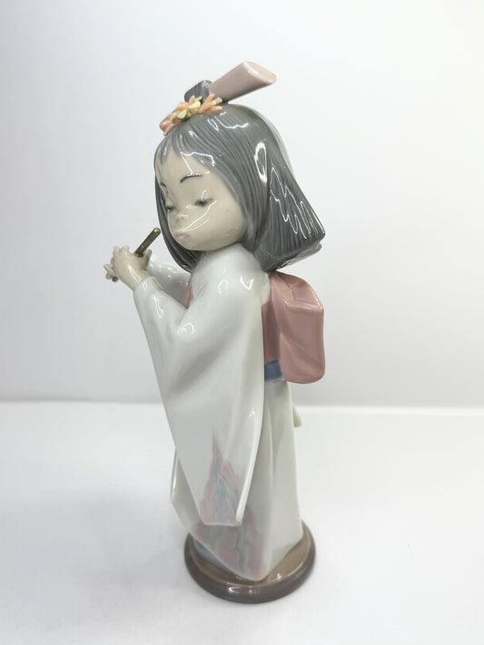 Lladro 6150 Japanese Girl Playing Flute Porcelain Figurine 7.5" Rare A771