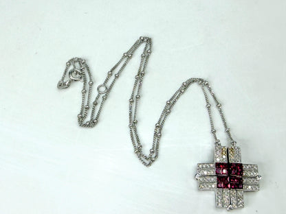 Italian 14K White Gold Ruby Diamond Expandable Cross Necklace 22.4g 17" JR2000