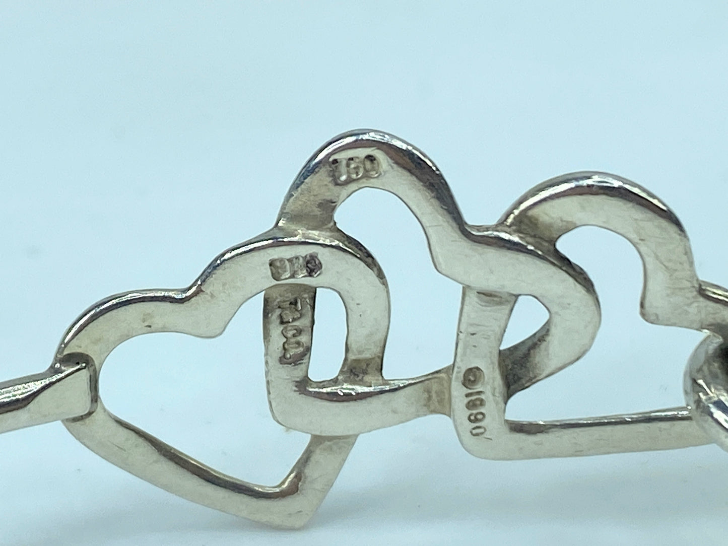 Tiffany & Co. 18k sterling silver Triple Heart eye hook bangle 7.0" JR708
