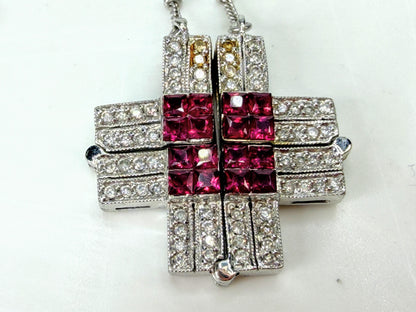 Italian 14K White Gold Ruby Diamond Expandable Cross Necklace 22.4g 17" JR2000