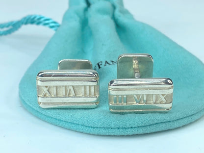 Italy Tiffany & Co Sterling Silver Atlas Roman Numeral Cufflink 15.5g JR9578